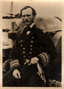 Admiral Dahlgren next to one of the big guns aboard the USS flagship Wissahicken. He was the designer of the gun, which bore his name.