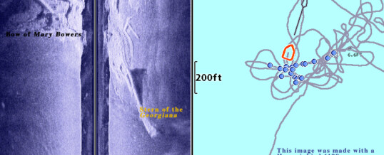 Sonar image of Georgiana and Mary Bowers wreck site