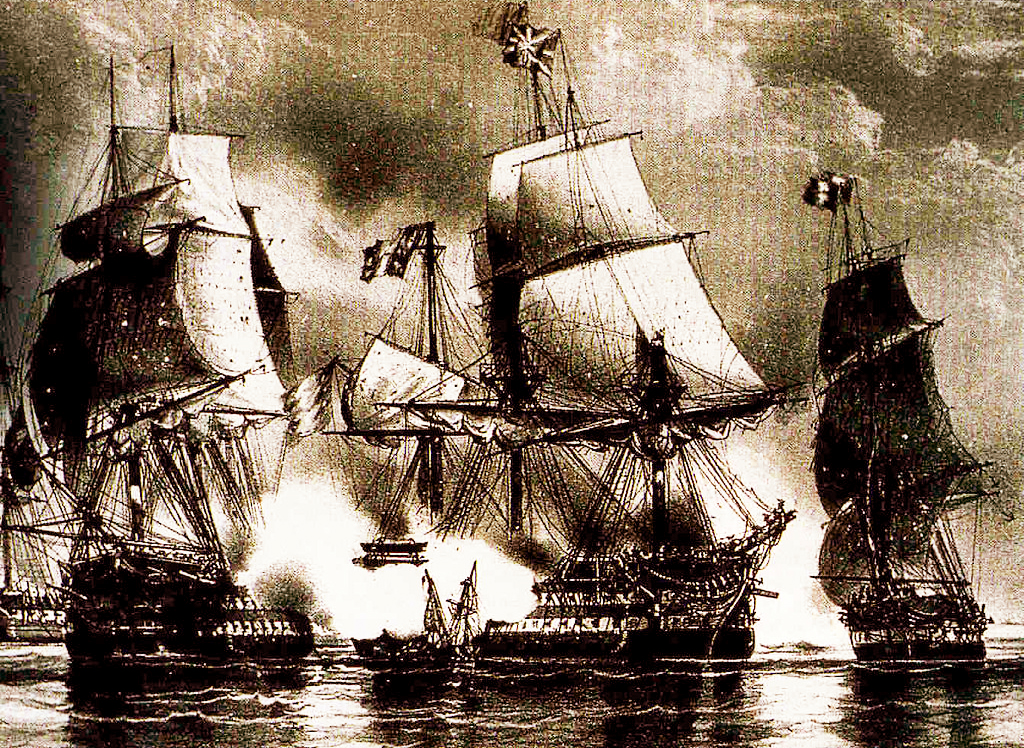 print of French ship Ca Ira in battle of Cap Noli 1795