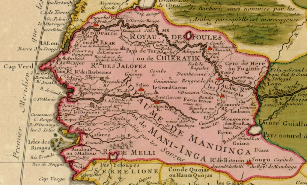 Map showing part of North West Africa (original title: Carte de la Barbarie de la Nigritie et de La Guinee) circa 1707