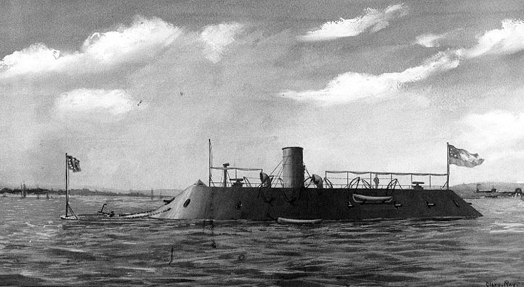 wash drawing of CSS Virginia by Clary Ray 1898