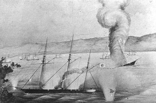 Sinking of the Choyo by the Banryu 1869 painting