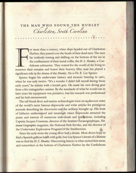First page of chapter "The Man Who Found the Hunley" in Nancy Roberts book "Ghosts from the Coast."