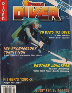 cover of Treasure Diver magazine, Dr. E. Spence, underwater archaeology editor