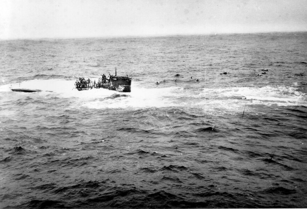 Crew of German submarine U-550 abandons ship