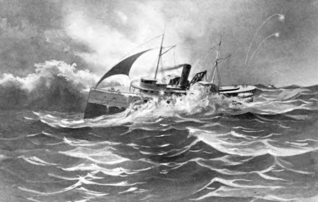 Painting of the sinking of the side wheel steamer Alaskan in a storm in 1889.