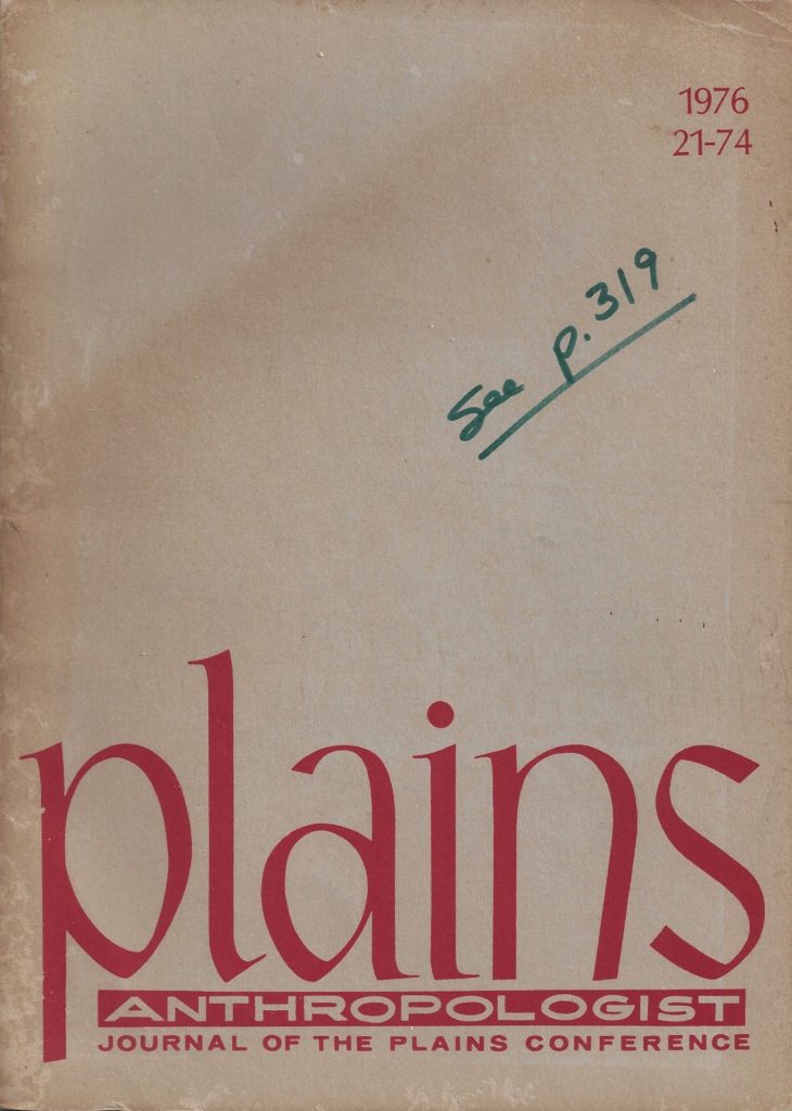 Cover of "Plains Anthropologist" issue 1976 21-74