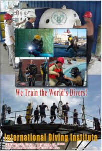 poster for the International Diving Institute showing students in training